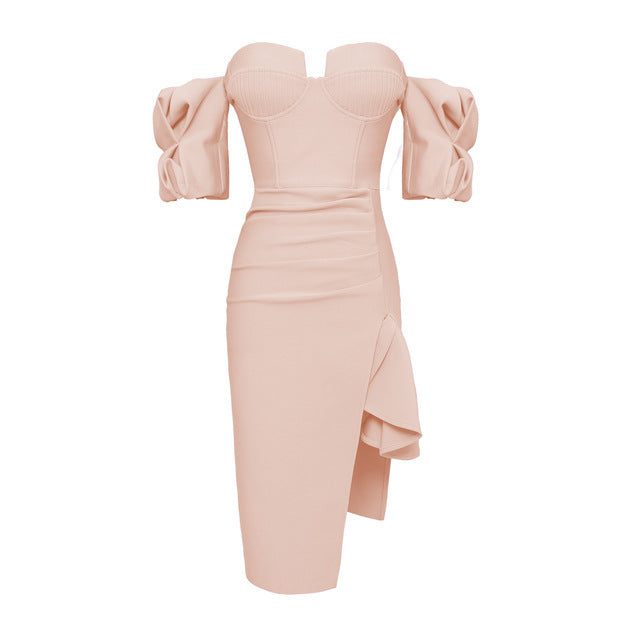 Alyia Puff Sleeve Ruffle Bandage Skirt
