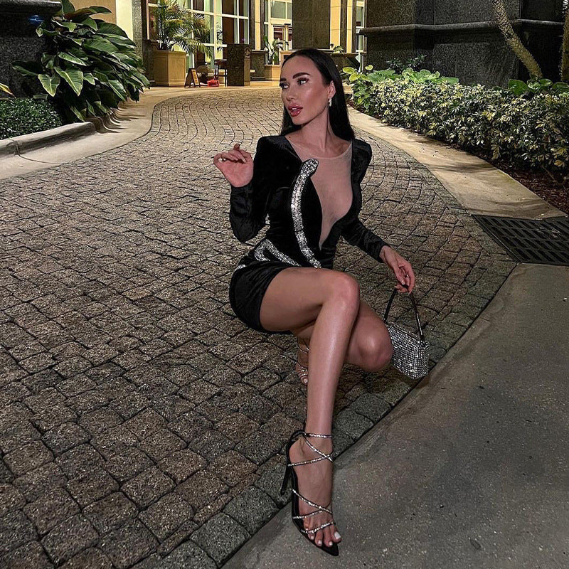 Aleila Diamond-encrusted sleeved Dress