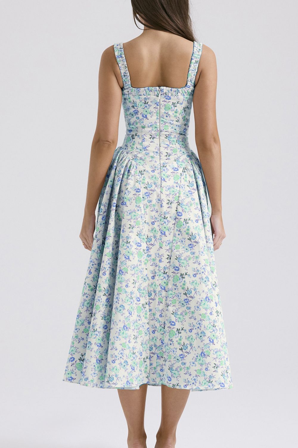 Floral Square Neck Wide Strap Midi Dress