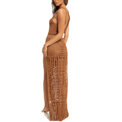Lace-up Fringed Swimsuit Jacket Beach Long dress