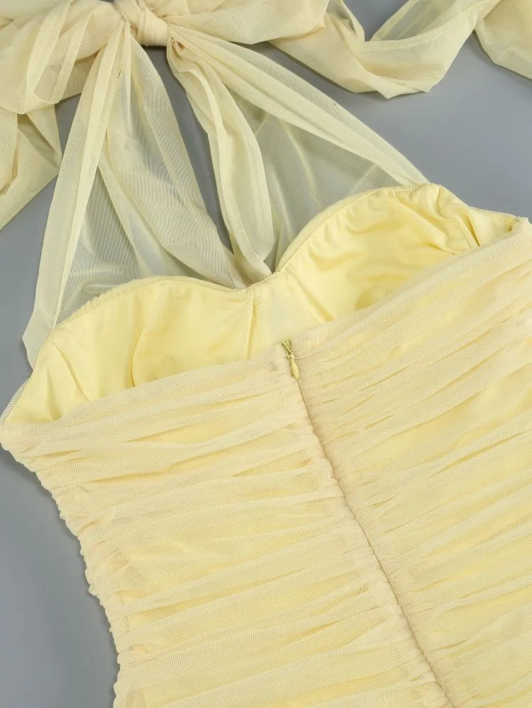 Maliya Halter Mesh Slit Maxi Dress