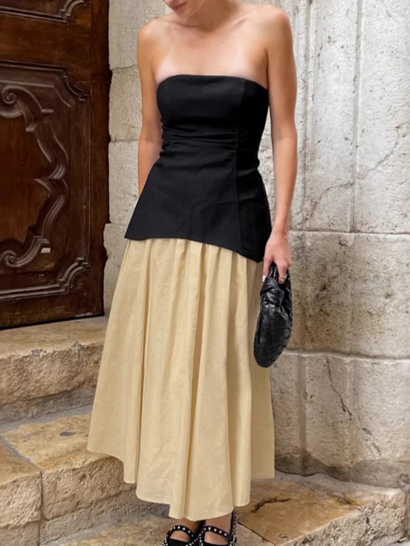 Back Zipper Tube Top and Midi Skirt Set
