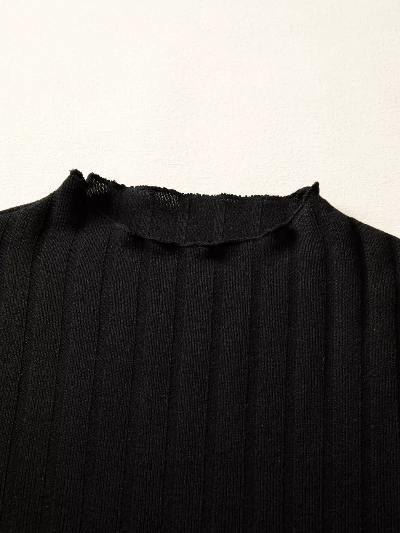 Frilled Neck Ribbed Knit Patchwork Long Sleeve Mini Dress