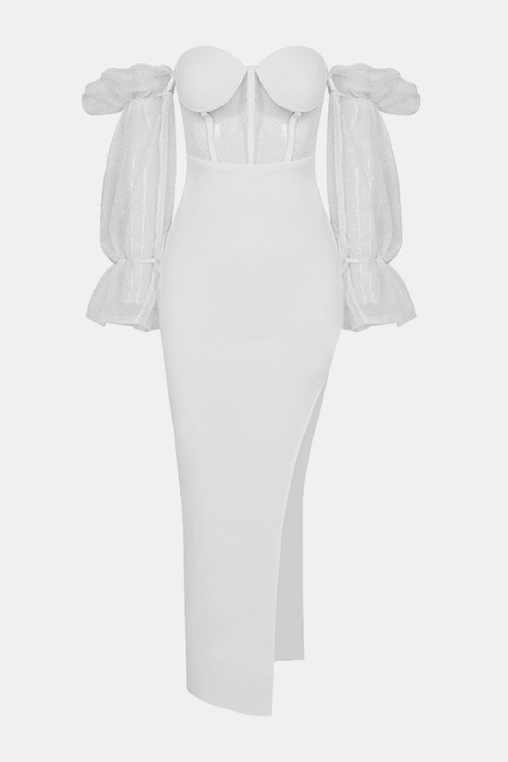 Hanna Glitter Mesh Flounce Sleeve Knit Dress