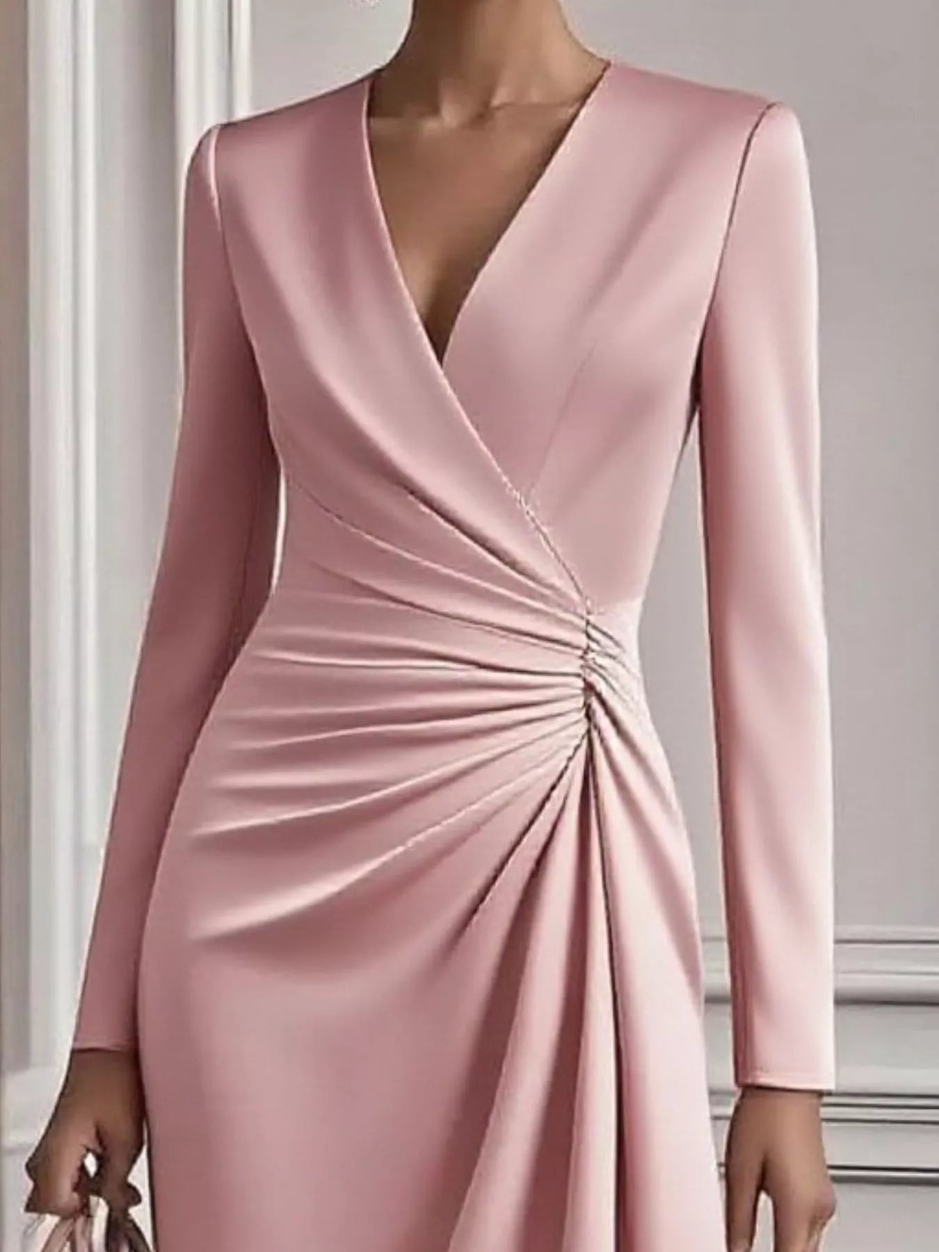 Ruched Surplice Long Sleeve Dress