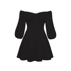 Feminine One Line Collar Lantern Sleeve Dress