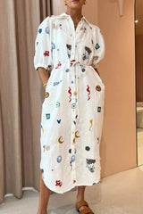 Printed Button-Up Midi Shirt Dress