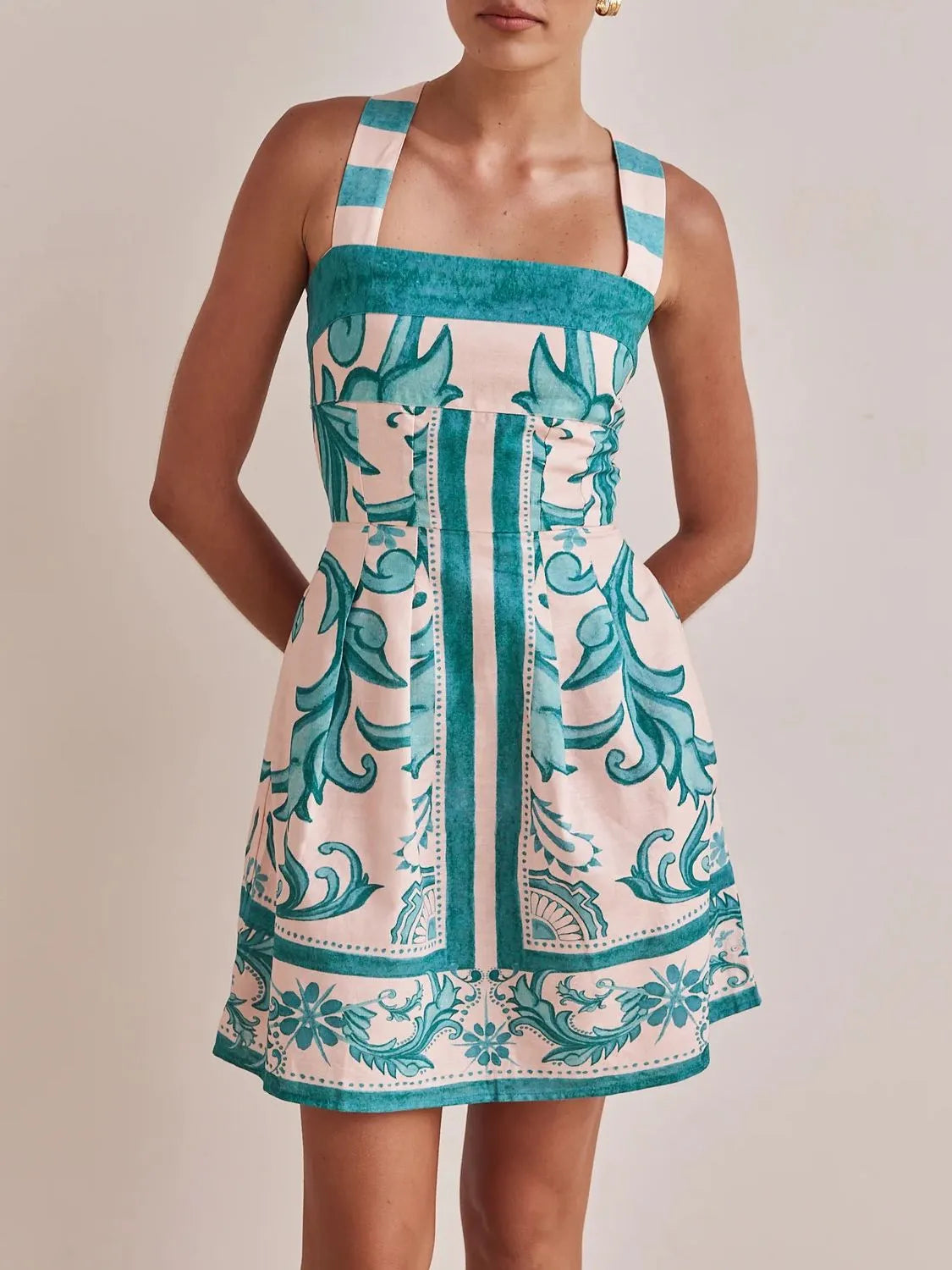 Printed Square Neck Mini Dress