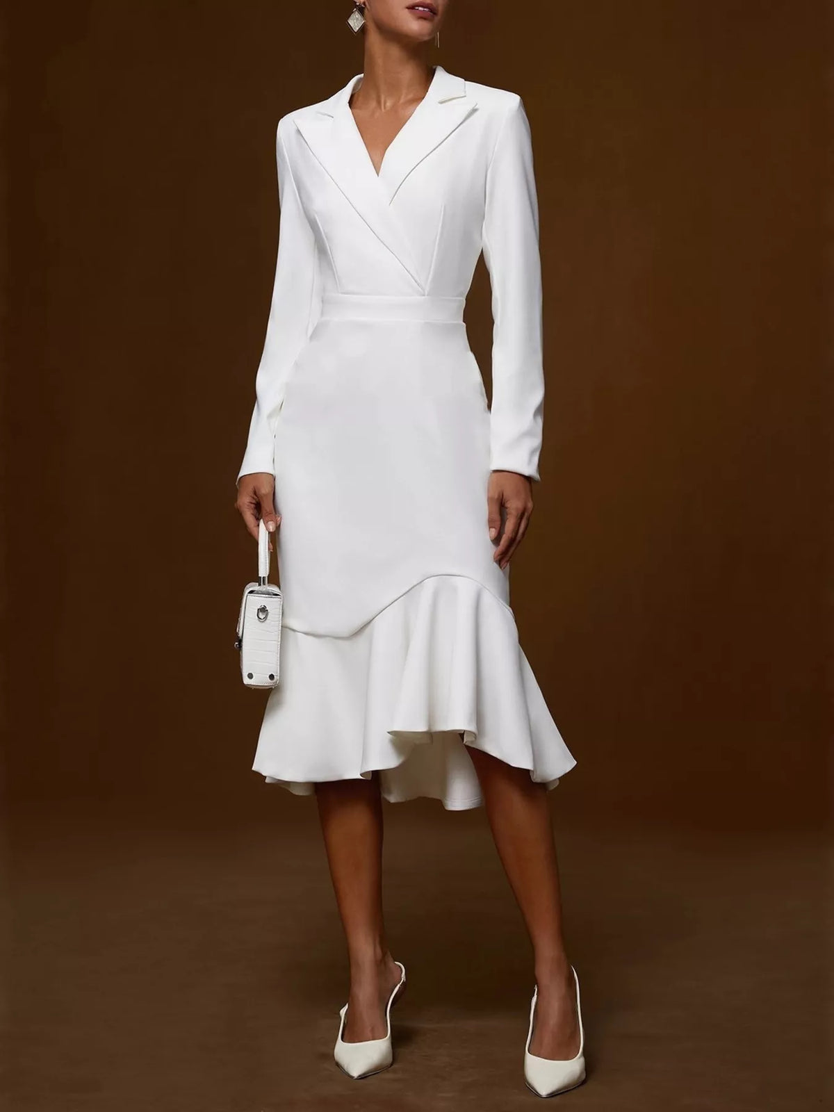 Ruffled Hem Long Sleeve Midi Blazer Dress