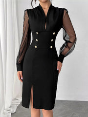 Slit Front Sheer Sleeve Dress