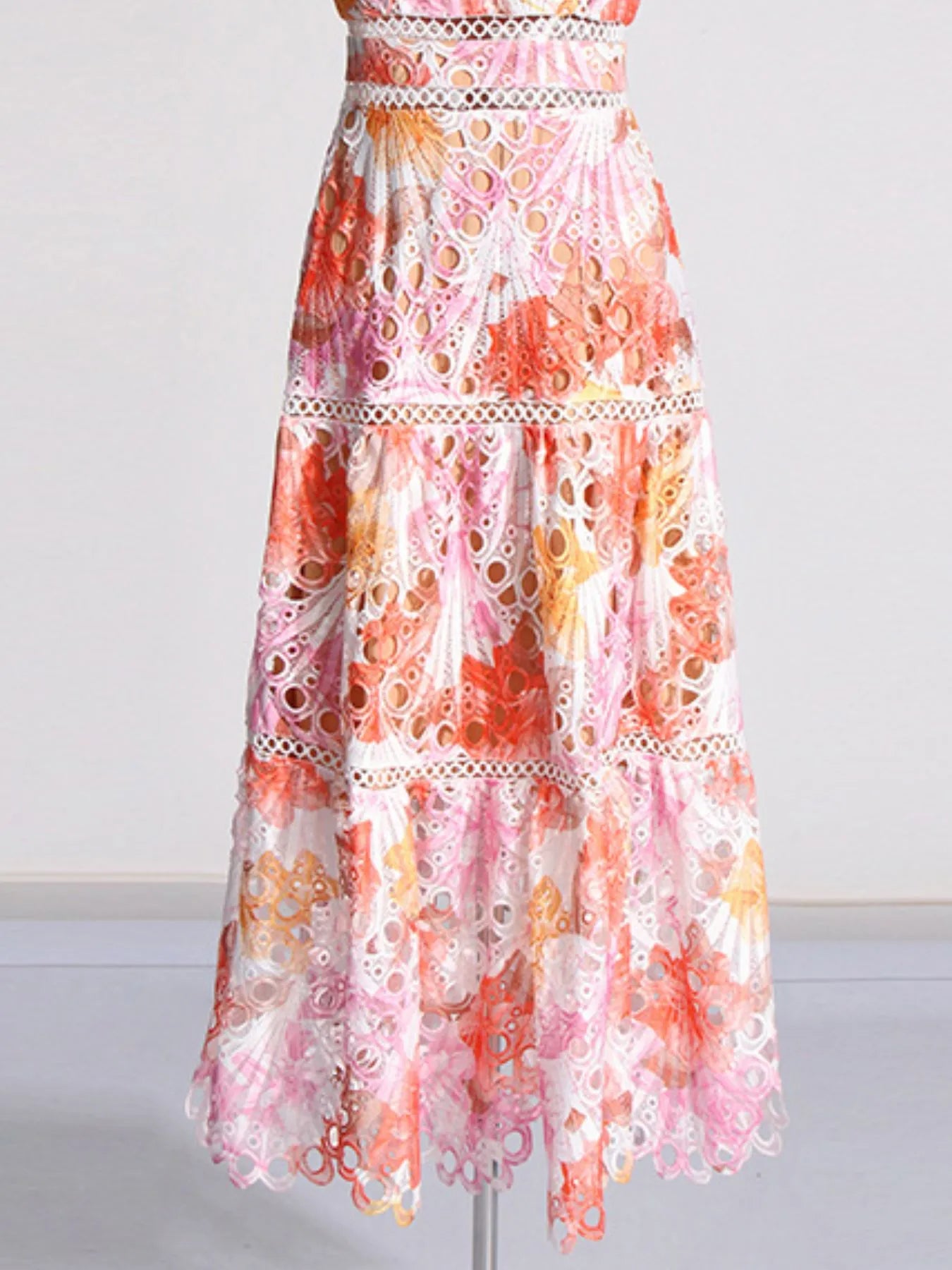 Ruffled Hollow Out Tiered Midi Dress