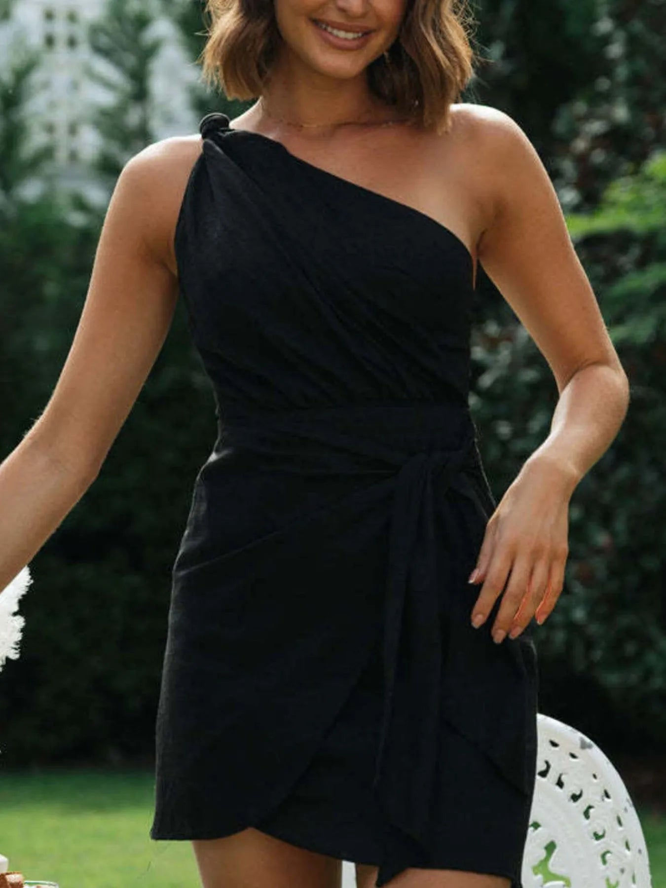 Ruched One-Shoulder Mini Dress