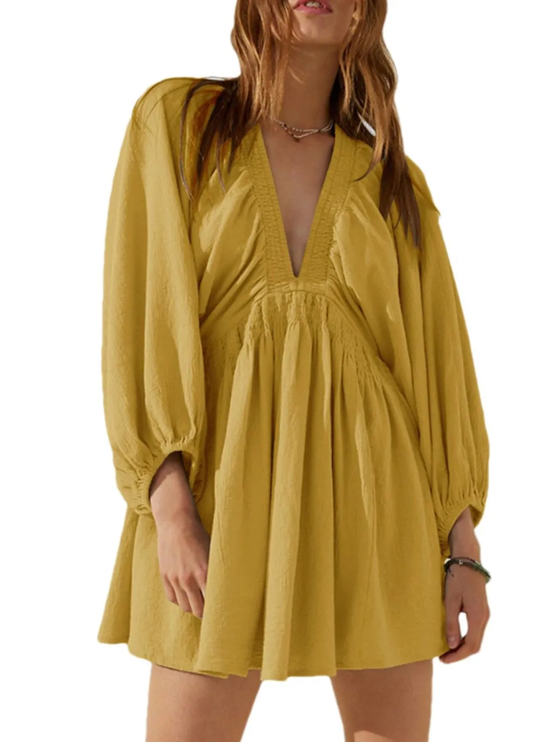 Textured V-Neck Mini Dress