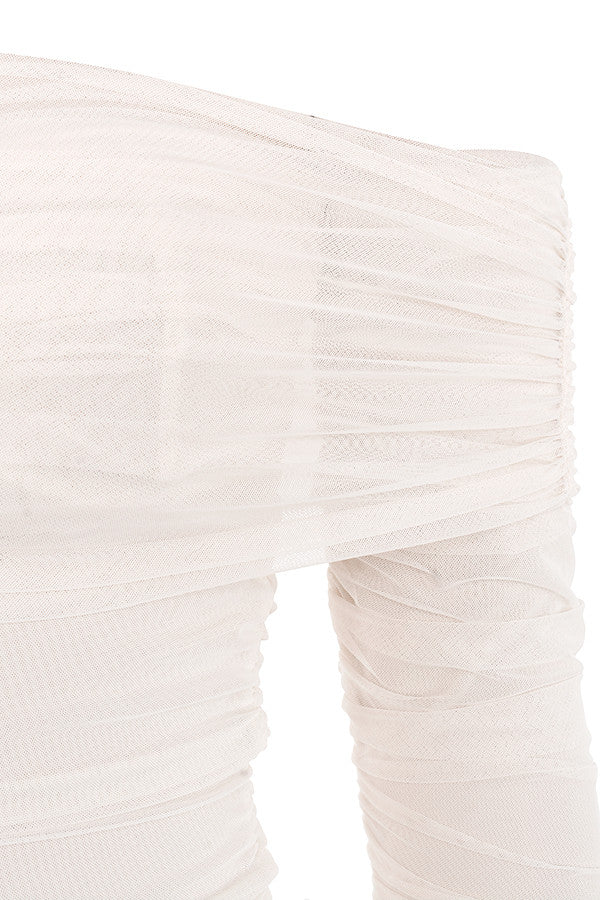 ALYIA IVORY TULLE OFF SHOULDER RUCHED DRESS