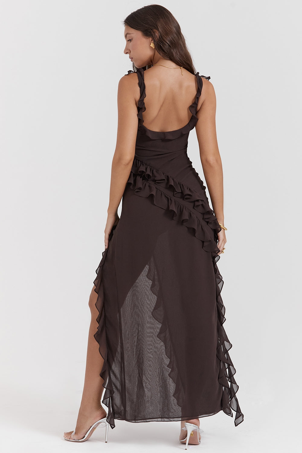 Split Ruffled Square Neck Maxi Dress