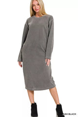 Zenana Soft Fleece Pigment Dye Sweatshirts Dress