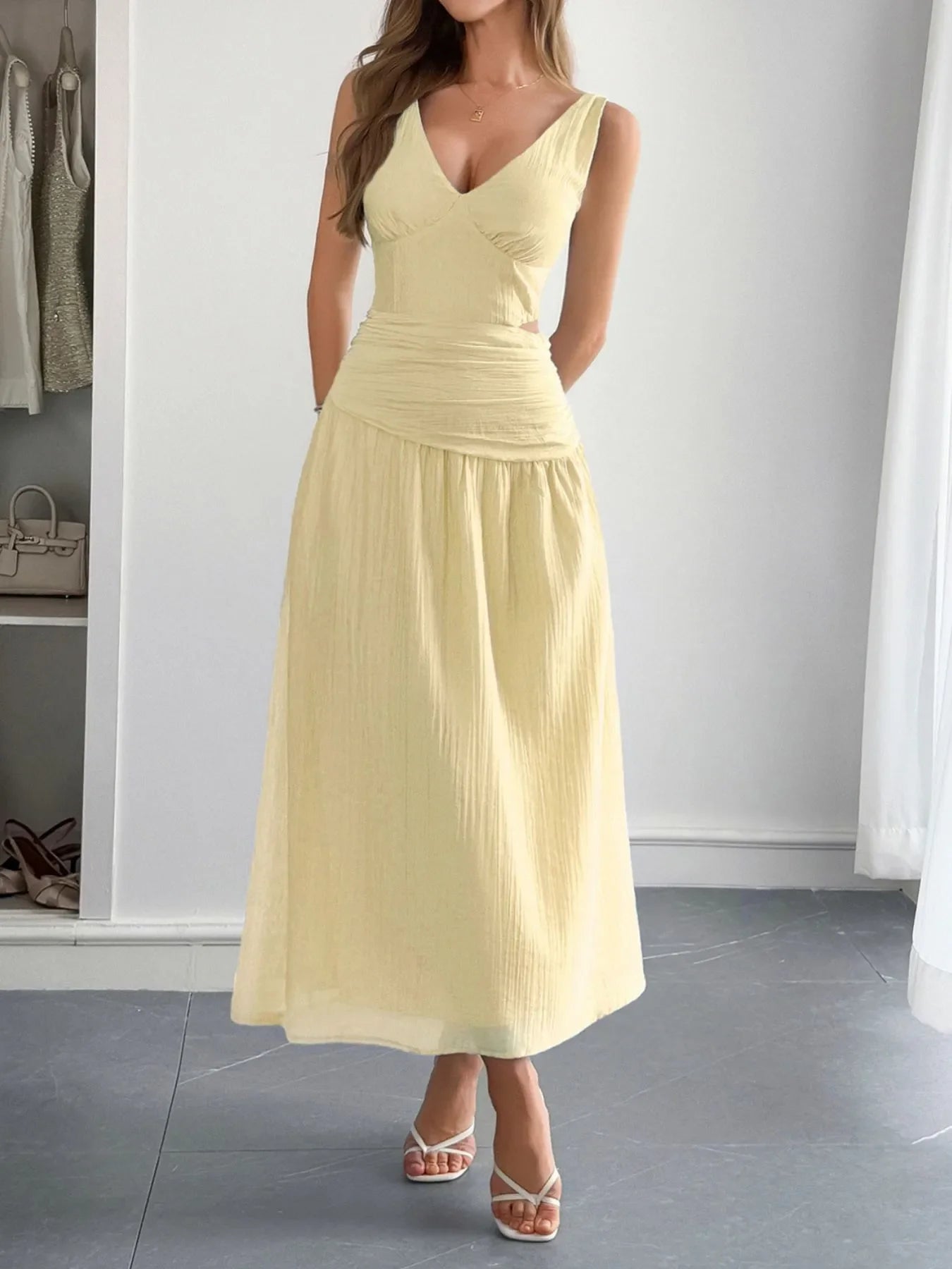 Cutout V-Neck Sleeveless Midi Dress