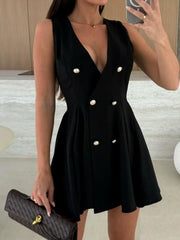 Sleeveless Double-Breasted Mini Dress