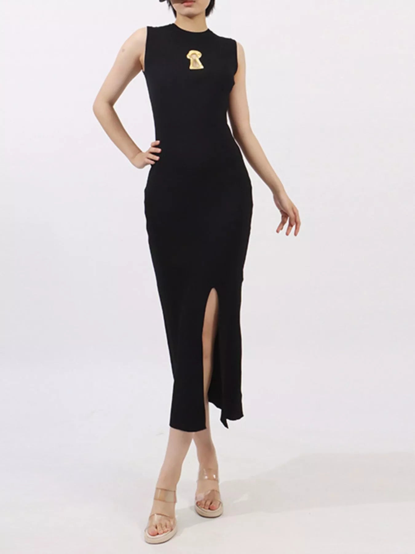 Slit Round Neck Sleeveless Dress