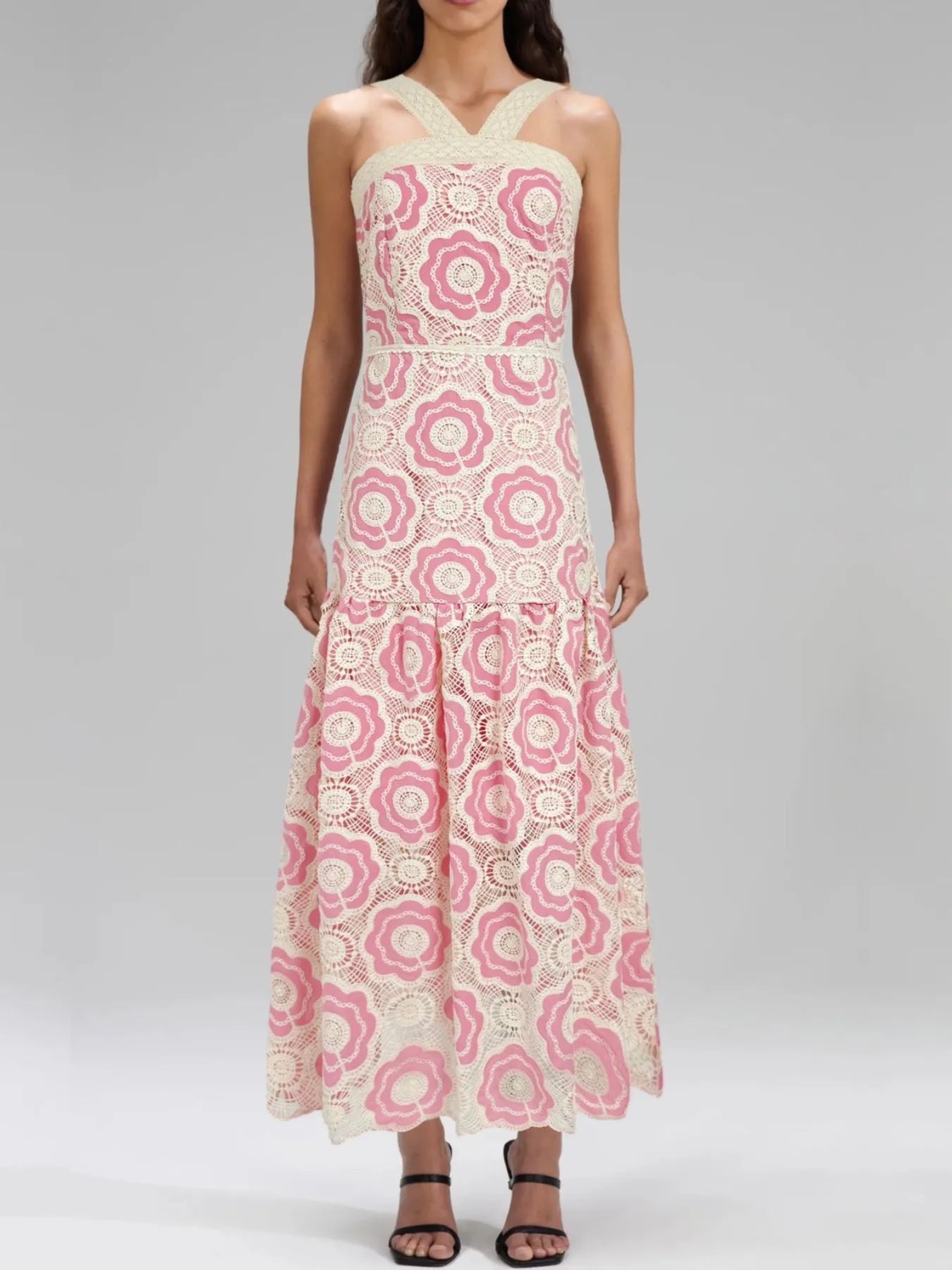 Lace Sleeveless Tiered Midi Dress