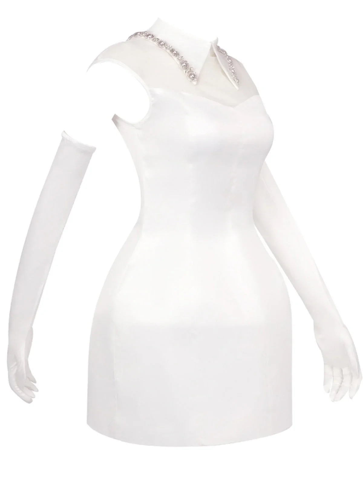 YARNA SATIN MINI DRESS-WHITE