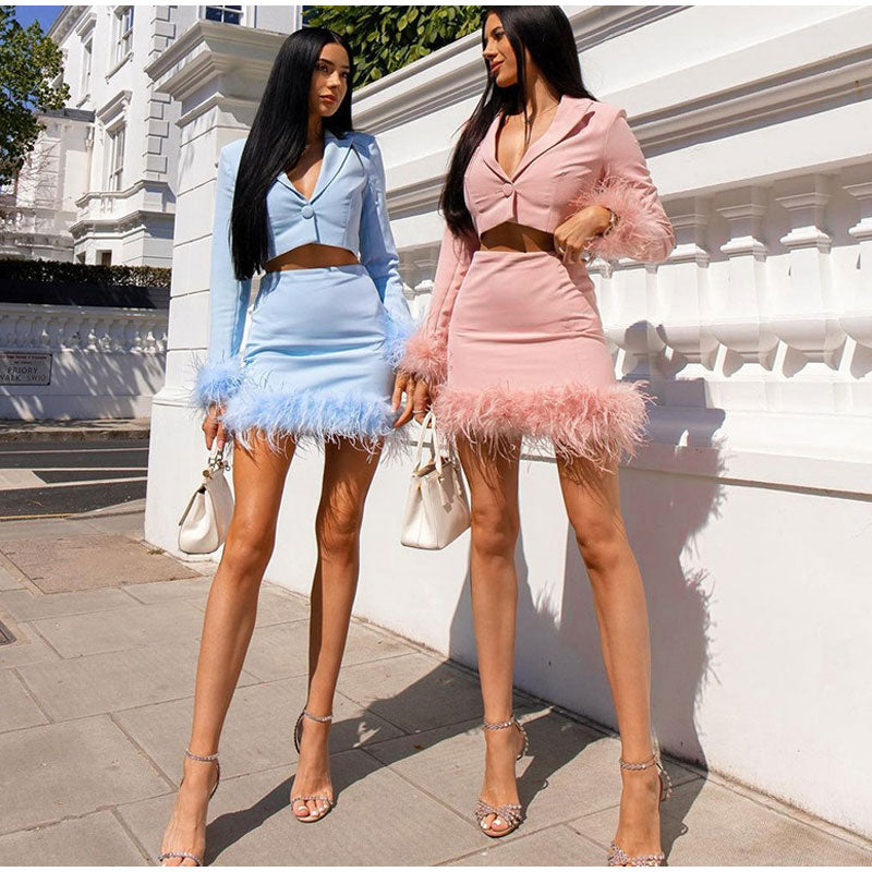 FEATHER TRIM MINI SKIRT