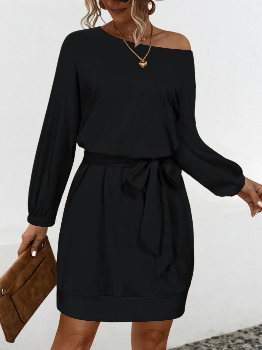 One Shoulder Tie Waist Dress