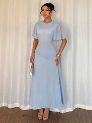 Ruffled Round Neck Flutter Sleeve Dress