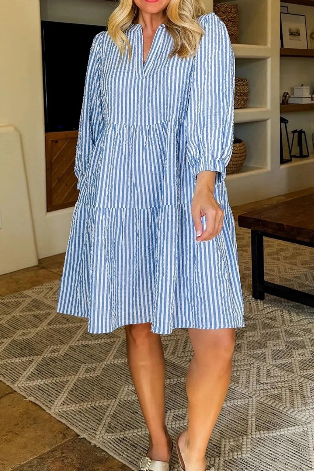 Stripe Tiered Shift Dress with Pockets