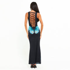 Mesh Backless Rope Sun Dress
