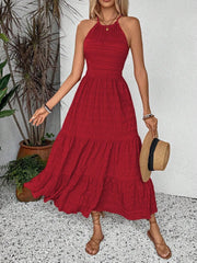 Halter Neck Smocked Tiered Dress