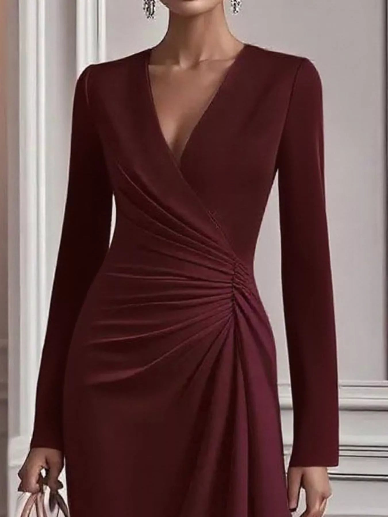 Ruched Surplice Long Sleeve Dress