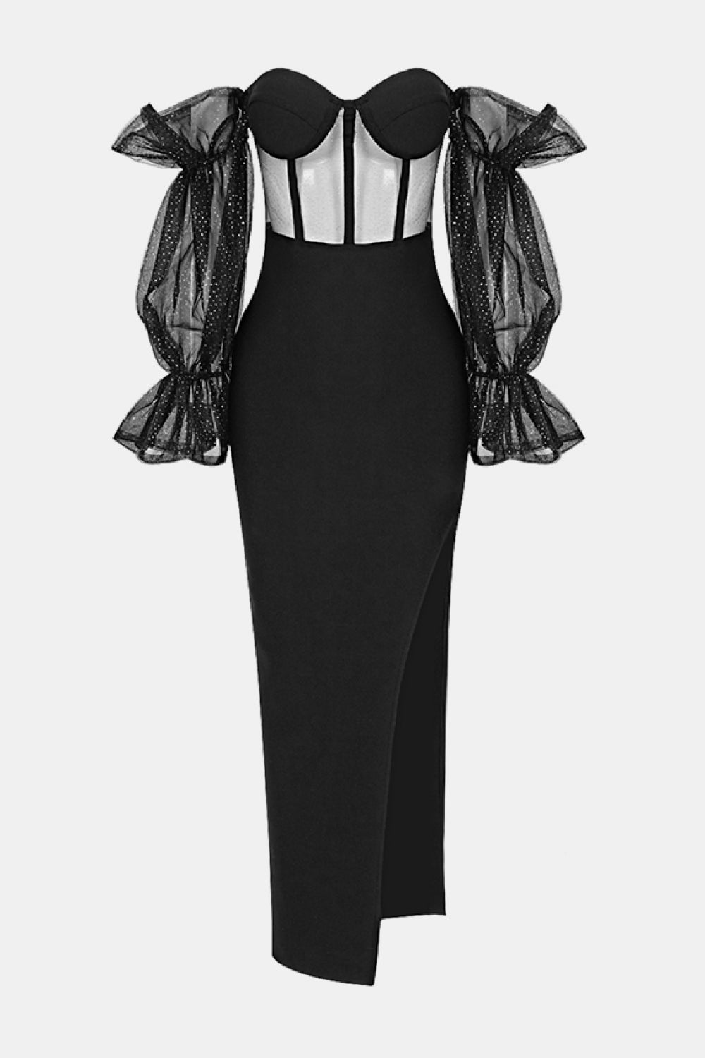 Hanna Glitter Mesh Flounce Sleeve Knit Dress