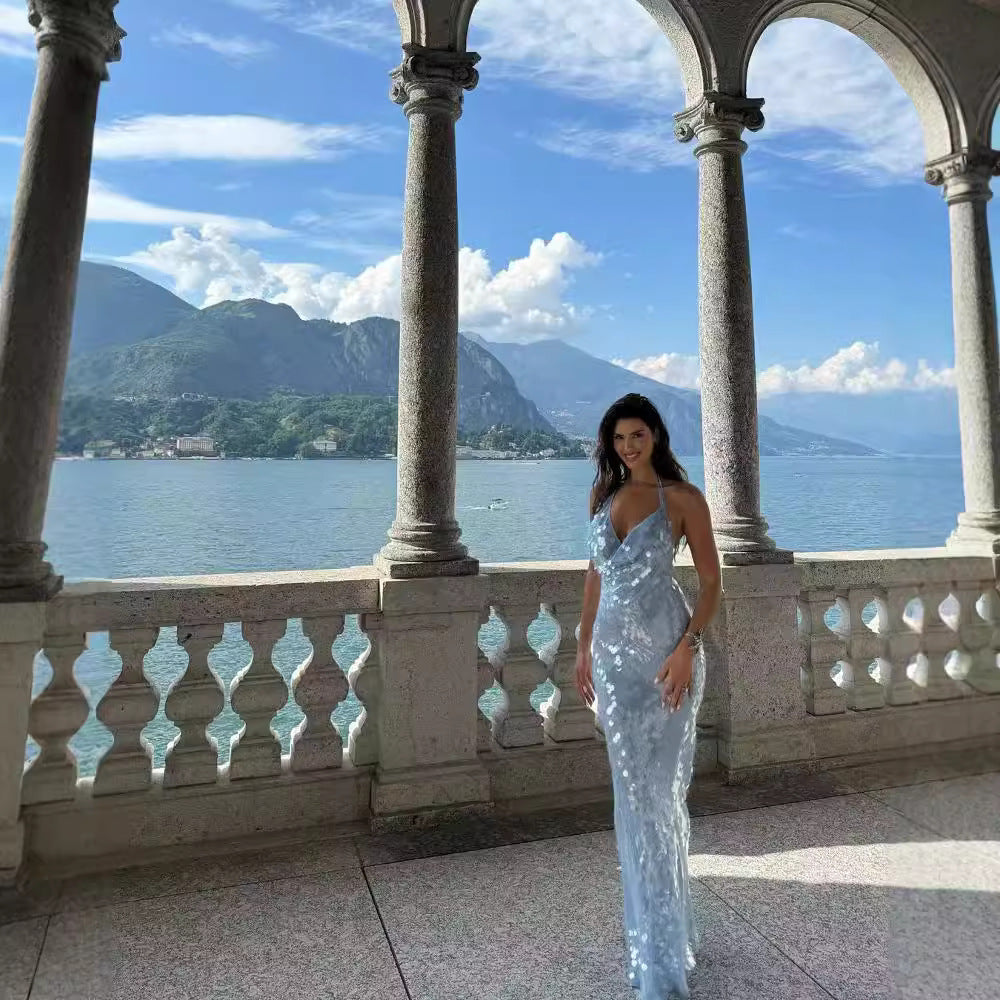 RENA BACKLESS FISH SKIN MAXI DRESS