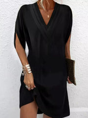 Full Size V-Neck Slit Sleeve Mini Dress Plus Size