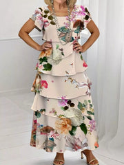 Ruffle Layered Printed Maxi Dress