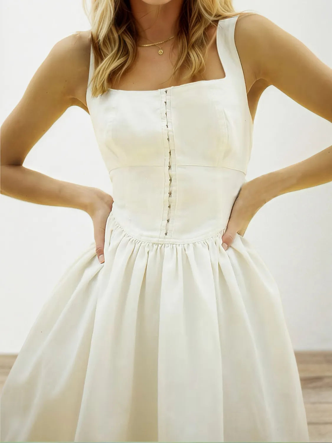 Square Neck Wide Strap Mini Dress