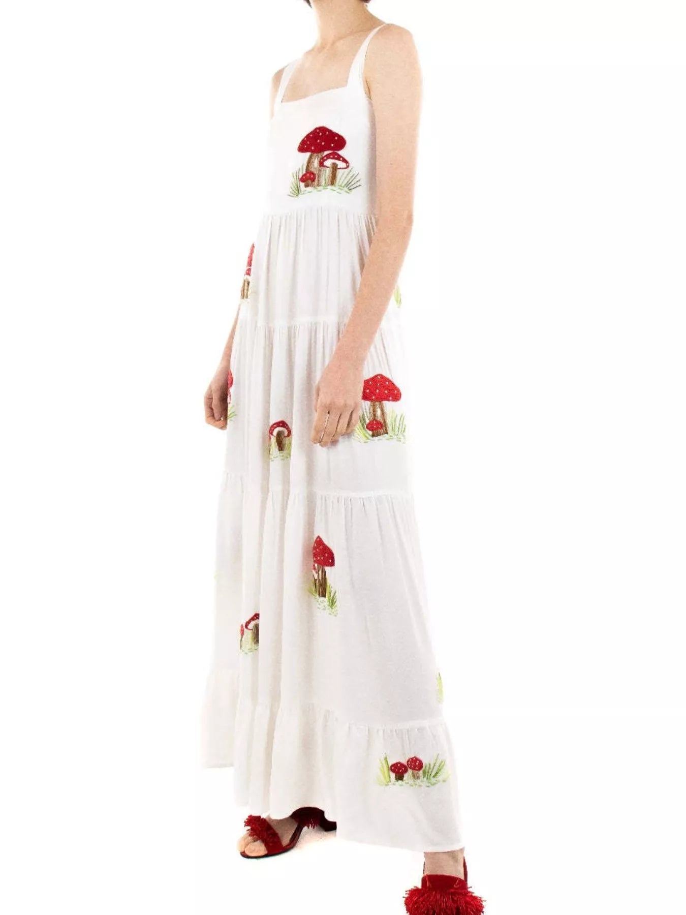 Embroidered Square Neck Tiered Maxi Cami Dress