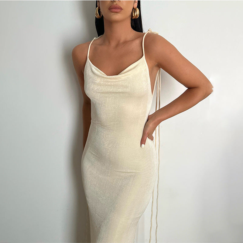 Cassey Sexy Hollow Halter Sling Dress