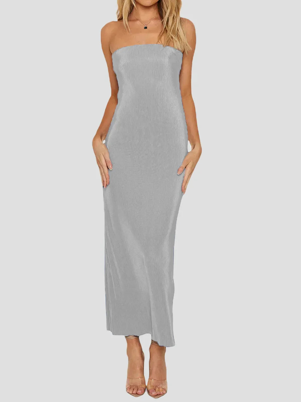 Lace-Up Back Tube Maxi Dress