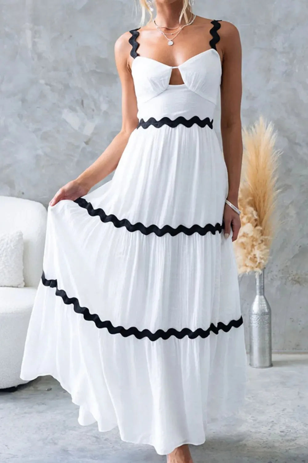 Tiered Maxi Dress with Scalloped Trim