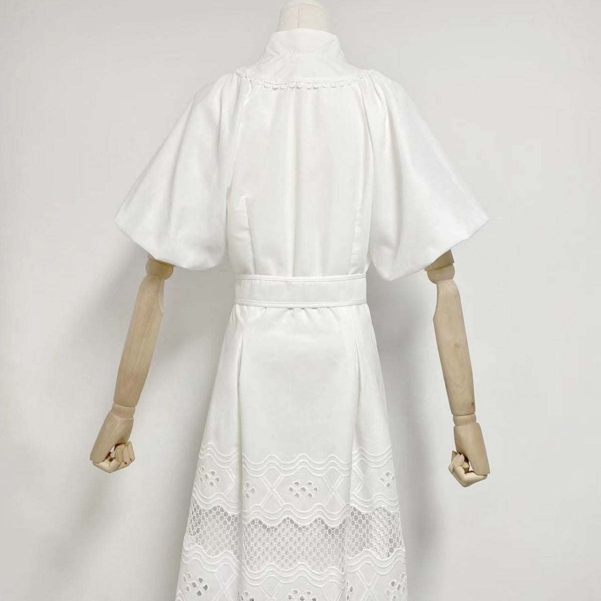 V-neck Puff Sleeve Belt Waist  Mini Dress