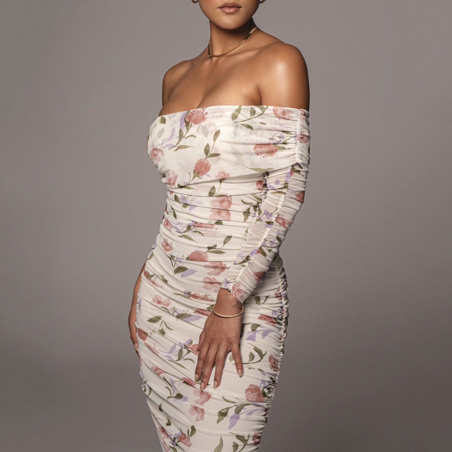 Grece One Shoulder Mesh Midi Dress