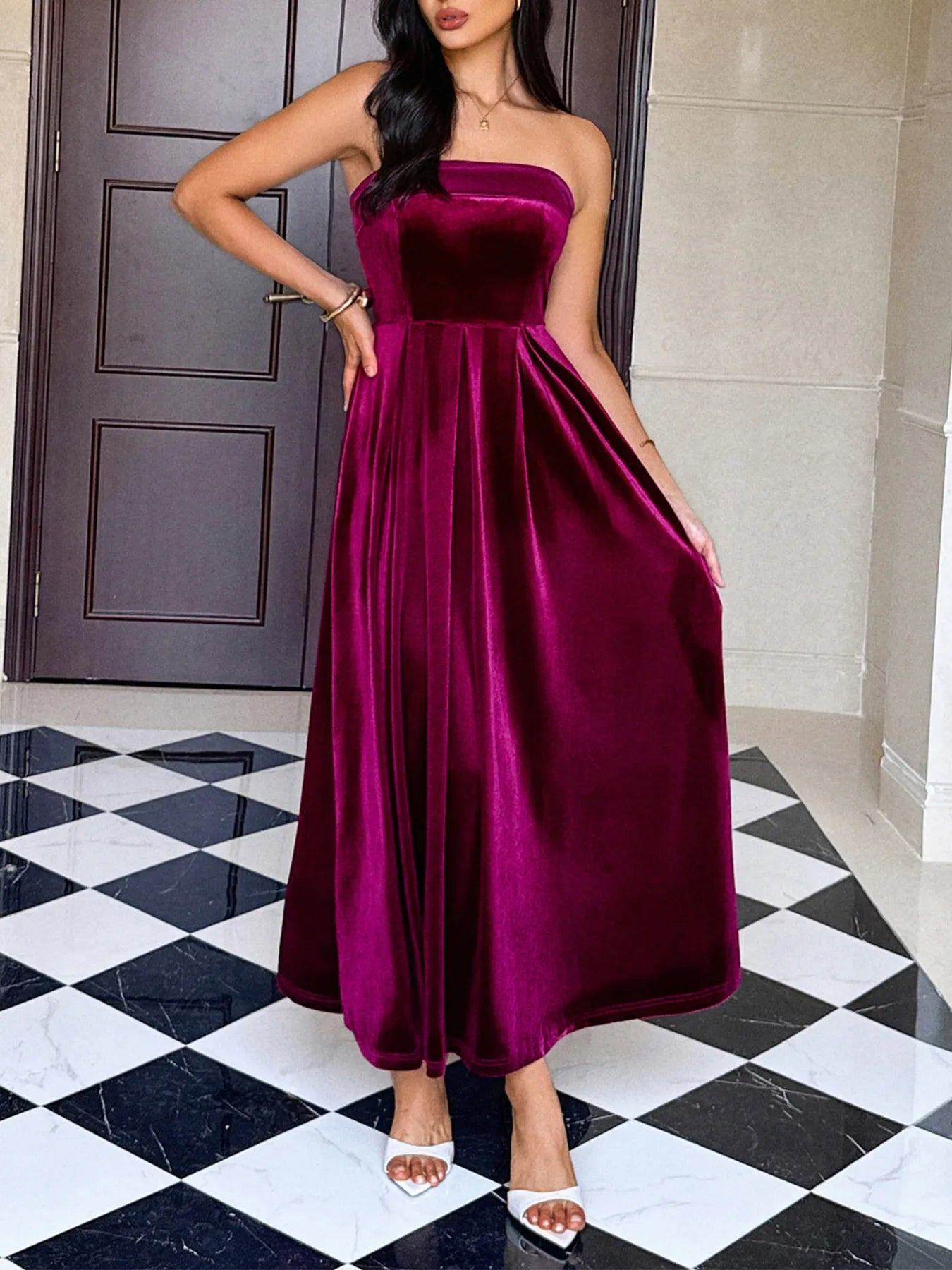 Ruched Tube Midi Dress