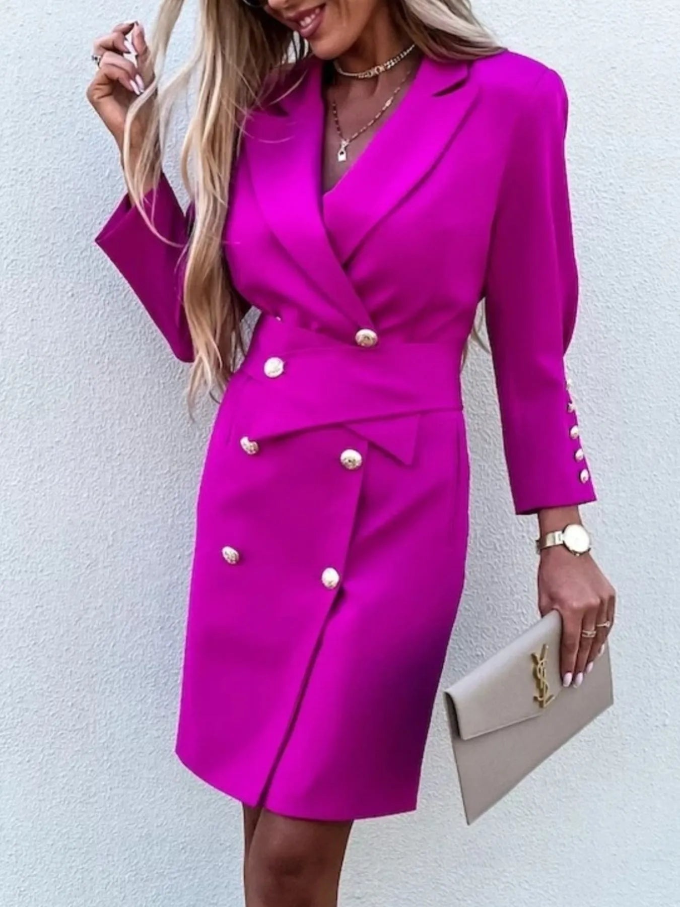Double-Breasted Lapel Collar Longline Blazer