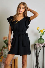ADORA Ruffle Sleeves Romper with Pockets