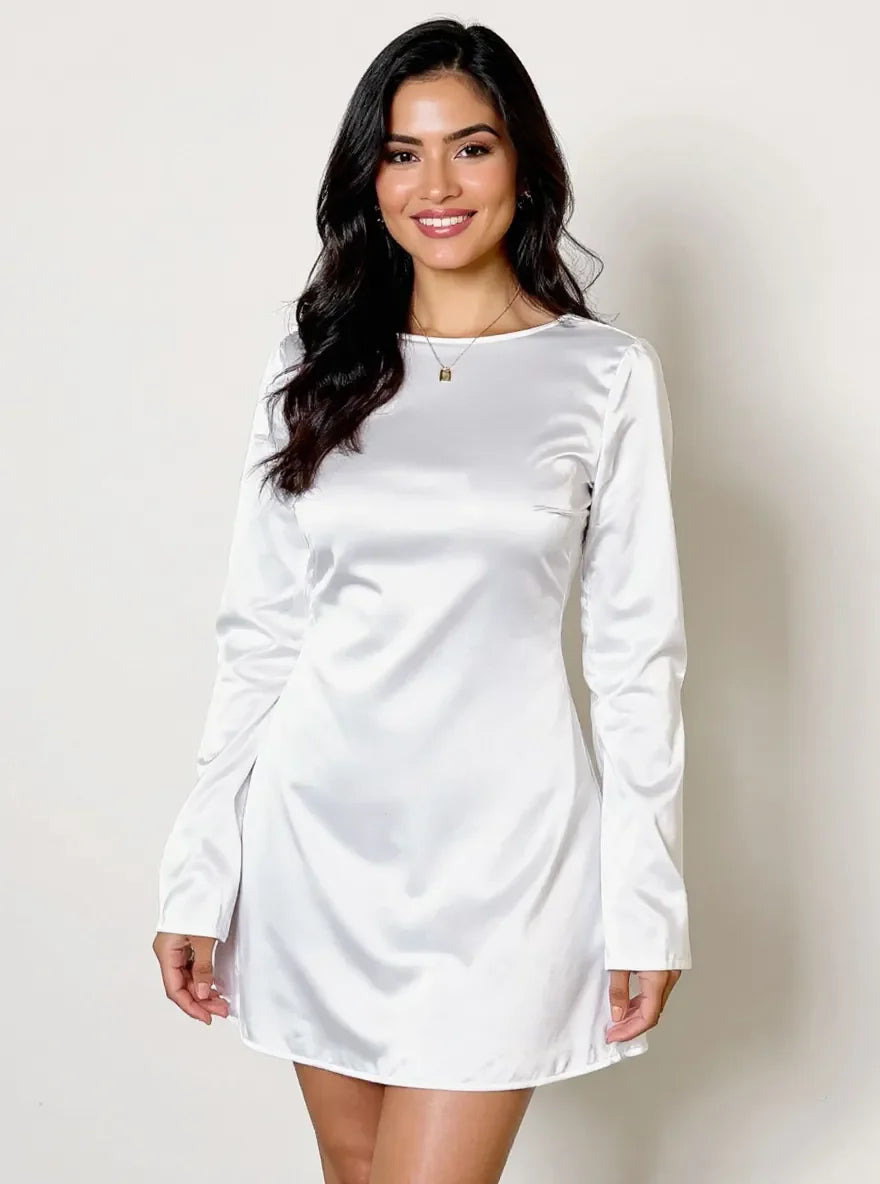 Round Neck Long Sleeve Mini Dress