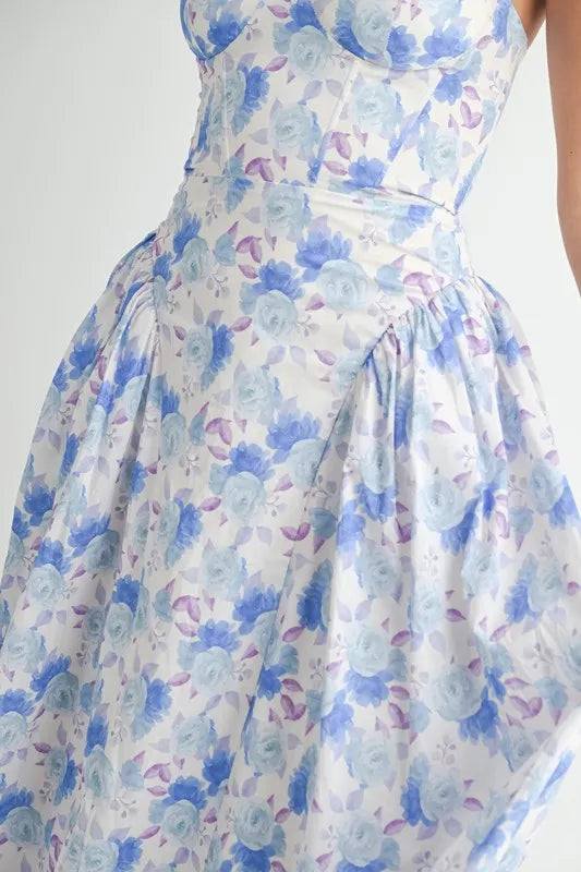 MABLE Sweetheart Neckline Floral Printed Midi Dress