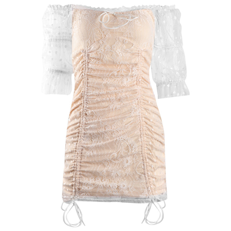 Chic Celeb choice Mini Lace Short-sleeved Dress-White