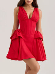 Bow V-Neck Sleeveless Mini Dress